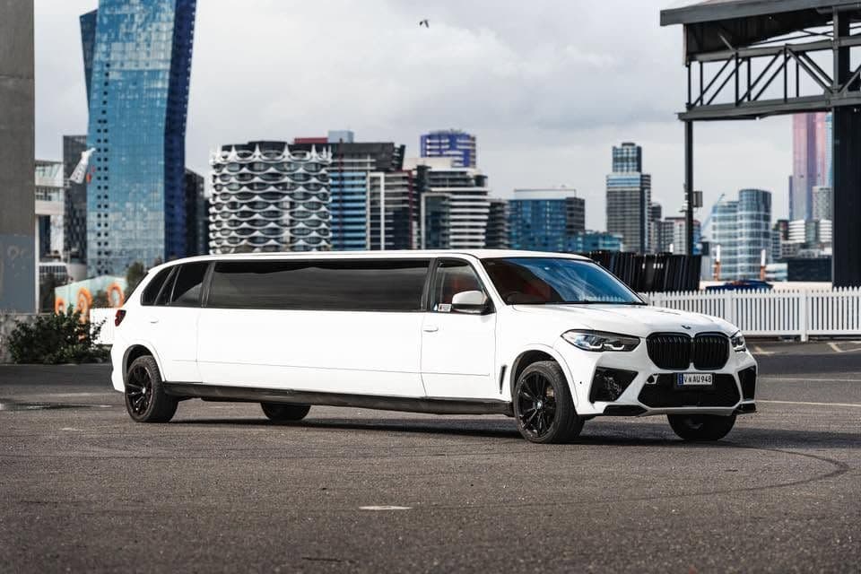 White BMW X5M stretch limousine at Docklands, Melbourne