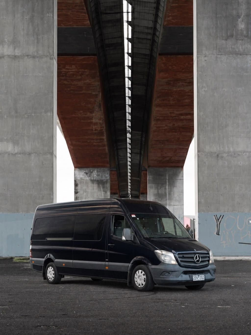Mercedes Sprinter under the Bolte Bridge, Melbourne