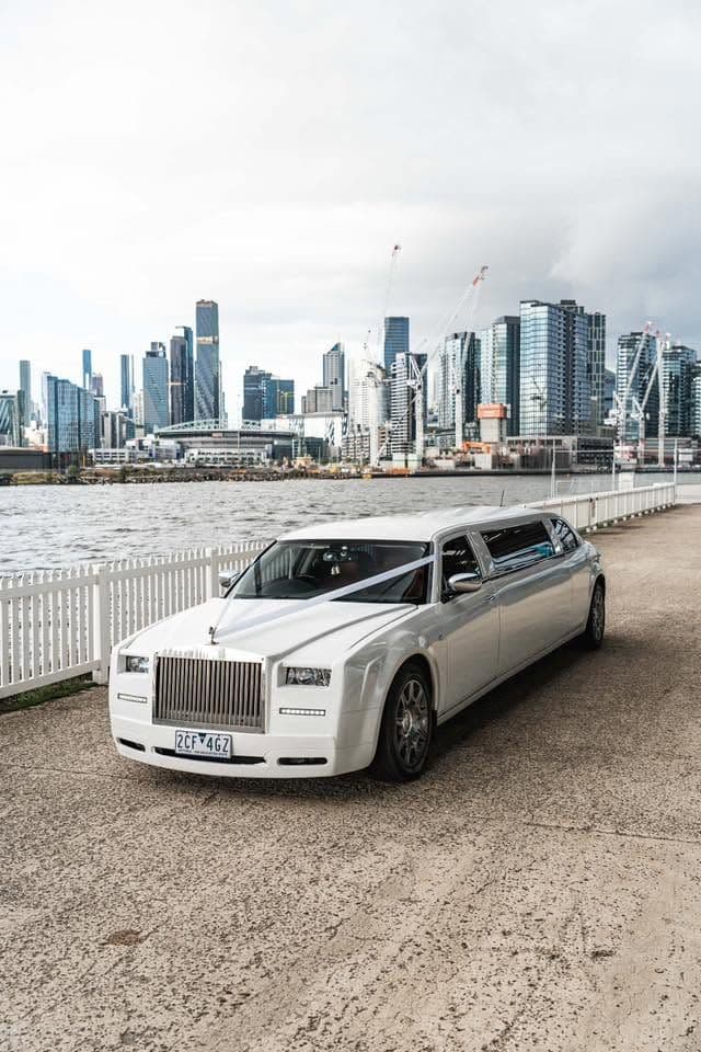 Rolls Royce Tribute dressed with wedding ribbon at Docklands, Melbourne
