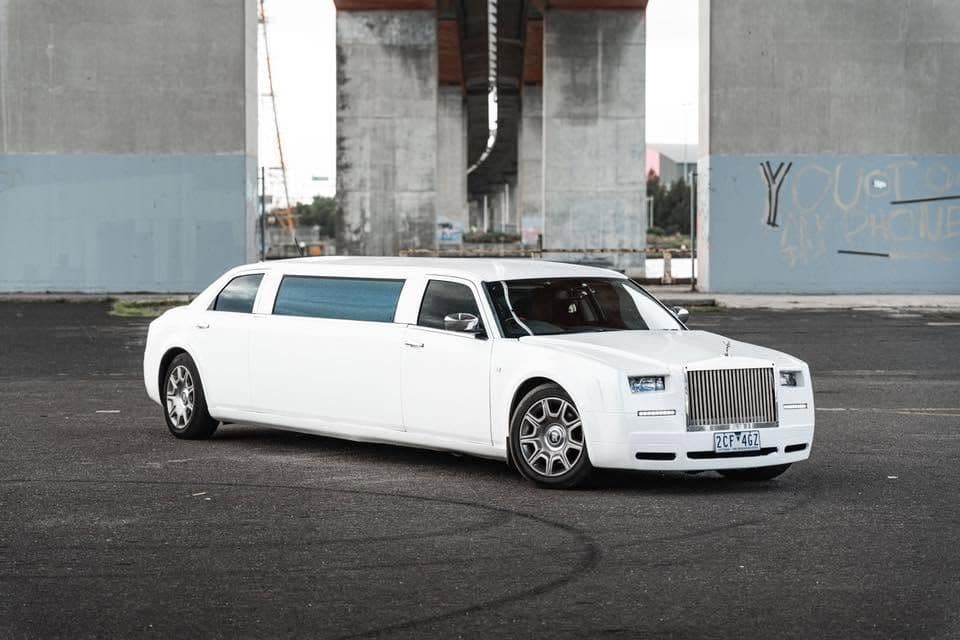 White Rolls Royce Tribute limousine under the Bolte Bridge, Melbourne